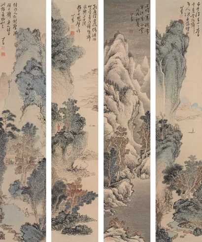 溥心畬 山水 四屏